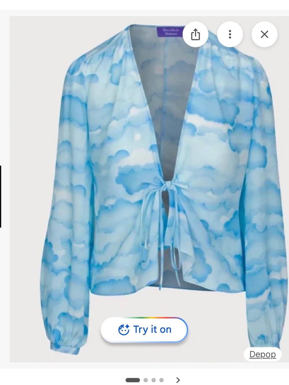 Réalisation Par Cloud-Print Tie Front Blouse in Light Blue
